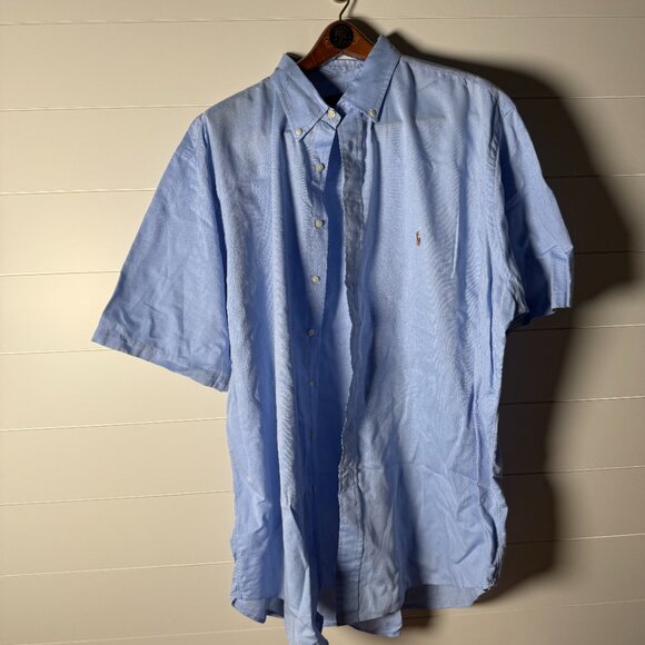 Ralph Lauren Short Sleeve Button Down Shirt Blue Chambray Oxford Size 2XLT - Picture 1 of 6